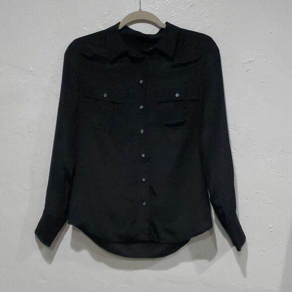 J. Crew 100% Silk Button Up Shirt in Black Size XS - Picture 1 of 8